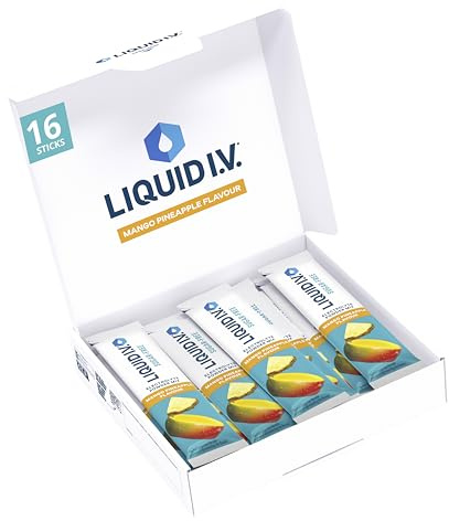 Liquid I.V. Sugar Free Electrolyte Powder Mix, Mango Pineapple Flavour, for Fast Hydration & Energy, with 8 Vitamins & Minerals Including Magnesium, Vegan and Gluten Free, 16 Sachet Sticks