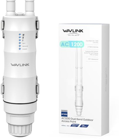 WAVLINK AC1200 Repetidor WiFi Exterior Largo Alcance PoE - Amplificador de Señal Doble Banda 2.4G+5G IP67 Impermeable, Punto de Acceso Outdoor con Antenas Potentes, Ideal para Jardín Piscina Parking