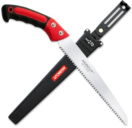 AGRICUT 420mm Hand Pruning Saw with Sheath: 0.85mm Thick High Carbon Steel Blade, Triple-Sharpened Teeth, Non-Slip Grip – Tree Saw & Camping Saw for Outdoor Garden Branch