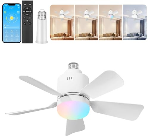 TEKXDD 【APP】 RGB Ceiling Fans with Lights and Remote, Ceiling Fan Light Dimmable E26/E27,3000K-6500K Quiet Ceiling Fan 5 Blades 3 Color,Timing,Fan Lights Ceiling for Bedroom, Bathroom, Living Room
