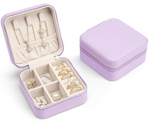 VLANDO Smyckeskrin litet smyckeskrin för flickor, smyckeslåda för kvinnor, resesmycken fodral, smyckesorganisatör läder, för örhängen, halsband, ringar, lila