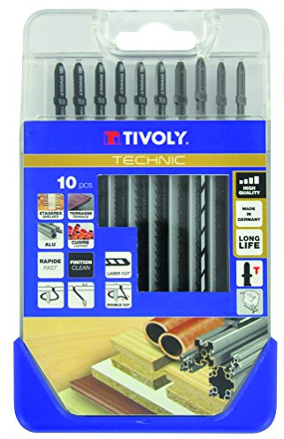 Tivoly - Coffret Mixte de 10 Lames de Scie Sauteuse Technic - Lames Bois et Métal - Coupes Droites, Courbes, et Courbes très Serrées - Lames Anti Friction, à Double Denture - Attache Type T