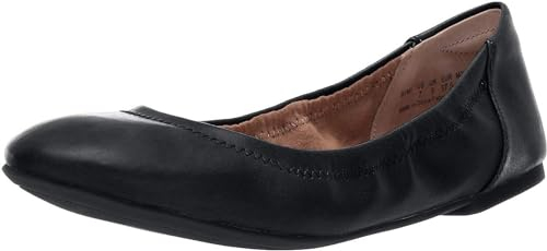 Amazon Essentials Women's Belice Slip On Ballet Flat, Black Faux Leather, 3 UK