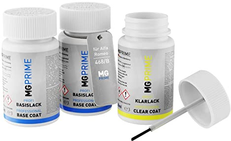 MG PRIME Vernice per auto Kit stilo di ritocco per Alfa Romeo 468/B Blu Tornado Metallic/Tornado Blue Metallic Vernice di fondo vernice di base vernice trasparente ognuno 50ml