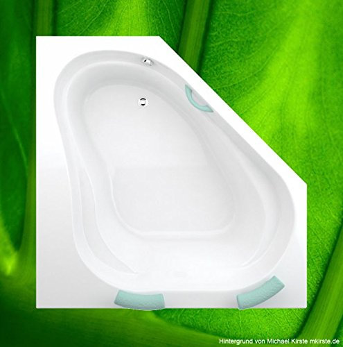 Vasca da bagno angolare 150 x 150 cm Korfu + supporto vasca + scarico, set completo