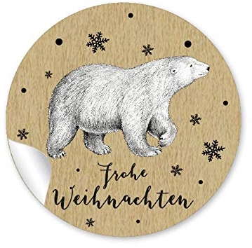 24 STICKER Weihnachtssticker zu Weihnachten OCKER SENFGELB EISBÄR FROHE WEIHNACHTEN Papieraufkleber Aufkleber Etiketten Format 4 cm, rund, matt
