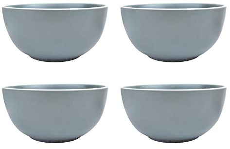 YöL Soup Bowls Set of 4 Cereal Dessert Breakfast Stoneware Solid Grey White Rim