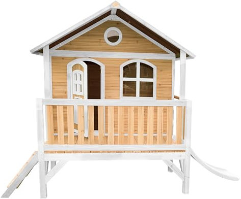 AXI Stef Playhouse, Playhouse for Kids Outdoor, white slide | Wooden Playhouse for the garden/outdoor in brown & green from FSC wood | Playhouse, Playhouse for Kids Outdoor