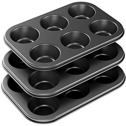 3 Pack Nonstick Muffin Pan, Carbon Steel Cupcake Pan, Easy to Clean and Perfect for Making Muffins or Cupcakes, 6 Cup Standard