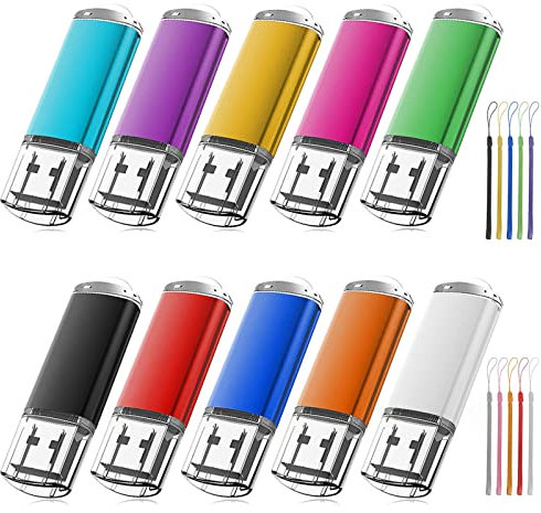 32 Go Cle USB 2.0, EASTBULL Clé USB Lot de 10 Flash Drive Stockage Mémoire Stick avec 10 Cordes