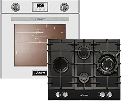 Kaiser EG 6374 W + KCG 6394 - Four encastrable de 60 cm - Blanc - Four à gaz / plaque de cuisson à gaz 60 cm / autonome / tournebroche / grill / air chaud / auto-nettoyage / gaz naturel / propane
