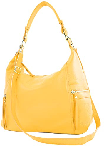 modamoda de T229 Damen Schultertasche Shopper aus Leder Large handmade in Italy, Farbe:Sonnengelb