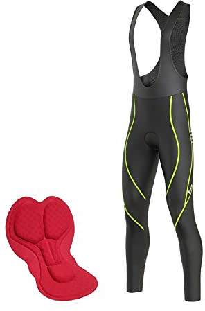 FDX - Mallas de ciclismo para hombre, acolchadas en 3D, térmicas para invierno, con tirantes, transpirables, pantalones de bicicleta reflectantes de largo para ciclismo al aire libre