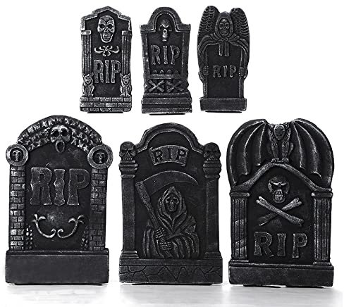 Halloween Dekoration Grusel Ornamente Halloween Deko Halloween Grabstein Ornamente Großer Schädel Grabstein Kreative Horror Requisiten Bar Spukhaus Dekoration Schaum Grabstein-6-Teiliges Totenkopf-Gra