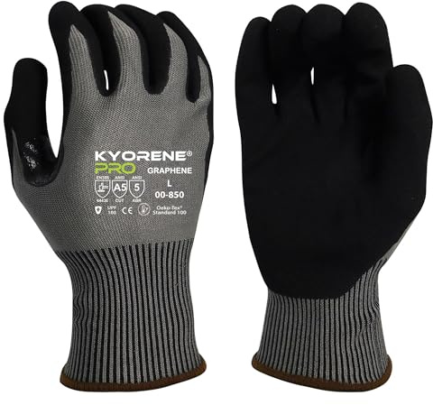 Armor Guys Kyorene Pro 00-850 A5 Cut Resistant Work Gloves - Graphene, Nitrile Grip, Breathable for Sheet Metal Handling - Medium, 3 Pairs