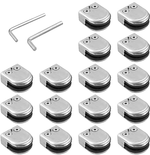 Proster Glasklemmen, 16 Stück, 9–10 mm, verstellbare Glashalterung, Edelstahl, 304, Glasklemme, flache Rückseite, für Handlauf, Balustrade, Treppe, Größe M