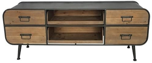 L'Héritier Du Temps Meuble TV Cargo Enfilade Indus Meuble de Rangement Buffet en Pin Naturel et Métal Gris Anthracite 37x50x141cm