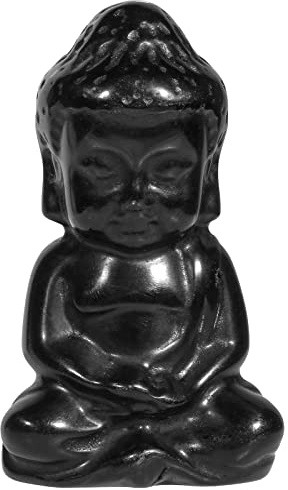 Nupuyai Kleine Obisidian Stein Buddha Figur Edelstein Glücksbuddha Deko | 5 cm Edelstein Buddha Figur, Glücksbringer Talisman, Feng Shui, Glücksbuddha Statue Zen Deko für Meditation Wohnzimmer