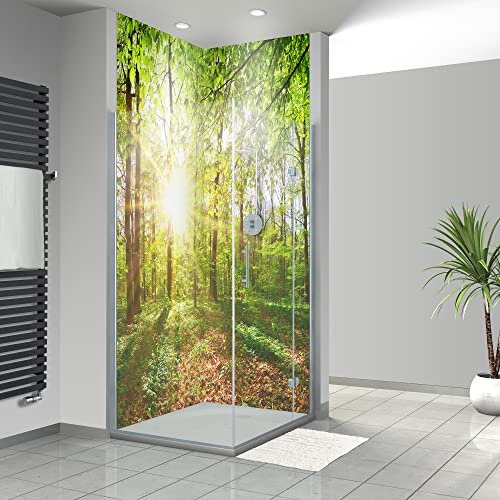 WANDFREUDE individuelle Duschrückwand Aluverbundplatte auf Maß (2 Stück - Waldfrühling - Premium Brillant Lack) – Dusche Wandverkleidung Duschwandverkleidung Duschrückwände