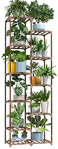 cfmour Plant Stand Indoor Outdoor, 60''/170cm Tall Wooden Plant Shelf 11 Tier Flower Stand Garden Shelves Display Rack Holder, Multiple Tiered Wood Large Planter For Balcony Living Room Corner Window