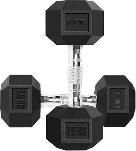 FK Sports Dumbbells (Set of 2), Weight Dumbbell Set 2.5Kg, 5kg, 7.5kg, 10kg, 12.5kg, 15kg, 20Kg In Pair - Hex Dumbbells Set for Women & Men - Gym Equipment for Home - Weights Set (7.5KG)