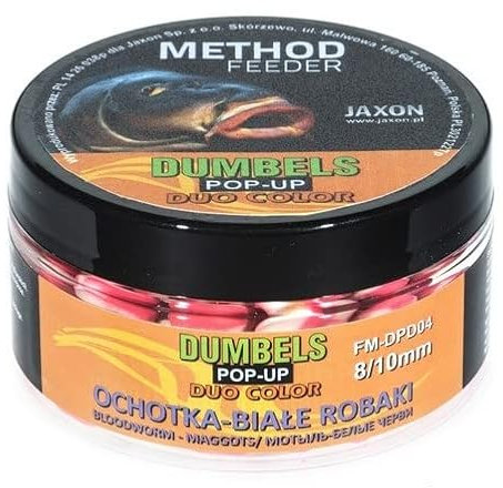 Jaxon Dumbels Duo Color Pop-Up 8/10mm 30g Angelfutter Angelköder Karpfenangeln Karpfenfischen Grundfutter (Große Mückenlarve-Maden/FM-DPD04)