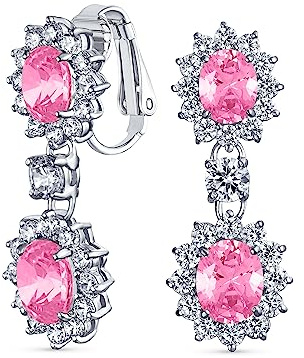 Vintage Bridal Simulée Gemme Statement Pave Crown Halo Cubic Zirconia AAA CZ Drop Dangling Oval Lustre Clip On Earrings For Women Non-Pierced (Boucles D'Oreilles À Pince Pour Femmes)