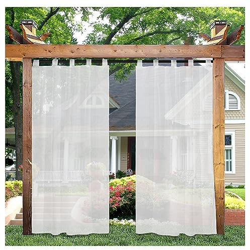 Mewkew Weiße Halbdurchsichtige Wasserdicht Außenvorhänge Outdoor Vorhang Wetterfest Transparent mit Klettverschluss B202xH223cm Outdoorvorhänge für Balkon Terrasse Pergola Pavillon Sichtschutz 1PCS