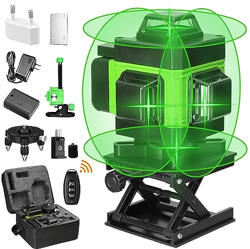 Niveau Laser, 4D 16 Lignes Niveau Laser Vertical Horizontal Autonivelant avec 2 * Batteries rechargeables 2600 mAh (A)