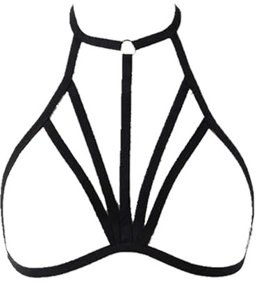 Sexy Strappy Harness, Adjustable Halter Belt Crop Top Bralet Cupless Cage Bra Plus Size Breast Harness for Ladies Festival Club Party Wear Black