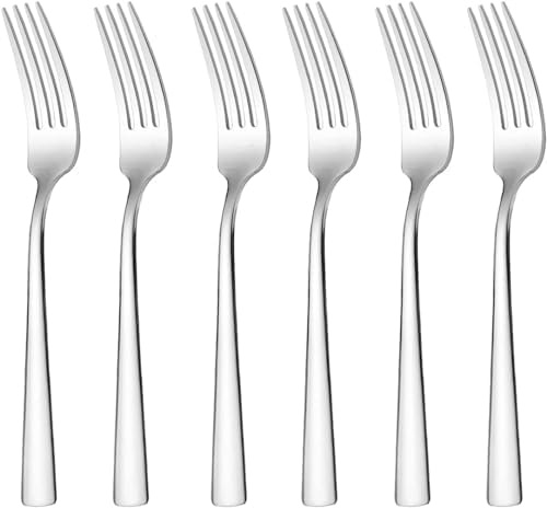 Stainless Steel Dinner Forks Set of 6 - Table Fork Set for Home Kitchen Restaurant, Silver, Mirror Polishing & Dishwasher Safe (17cm)