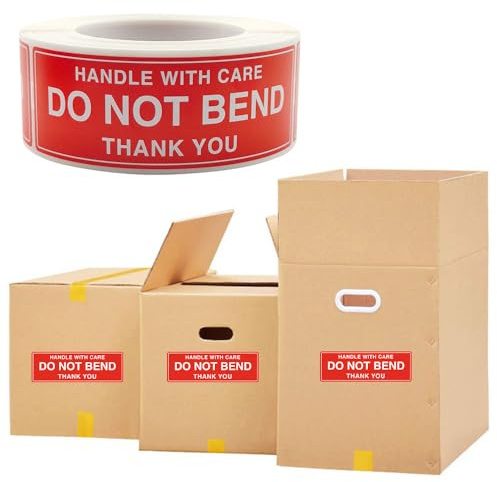 300 PCS Do Not Bend Stickers Red Warning Label Fragile Warning Labels Do Not Bend Thank You Stickers for Packing Shipping Packaging Boxes