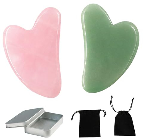 Yolistar 2 Stück Gua Sha Stein, Jade Gesichtsmassage Werkzeug mit Tasche