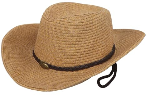 YJZQ Chapeaux Western Homme Chapeau en Paille Chapeau de Country en Paille Classique Casquette Cowboy Adulte Unisexe Chapeau de Plage Large Bord 57-58cm