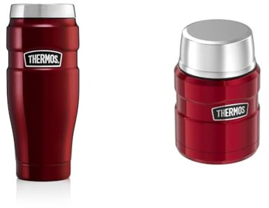 Thermos 101535 Stainless Steel King Travel Tumbler, Red, 470 ml, 1 Count (Pack of 1) & 184807 Stainless King Food Flask, Cranberry Red, 0.47 L