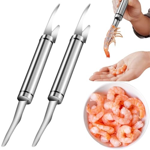 ZDL Pelador de gambas, Pelador de gambas de 2 Piezas Desvenador de gambas de Acero Inoxidable, Desvenador de gambas de Cocina, Recortador de gambas de línea Multifuncional