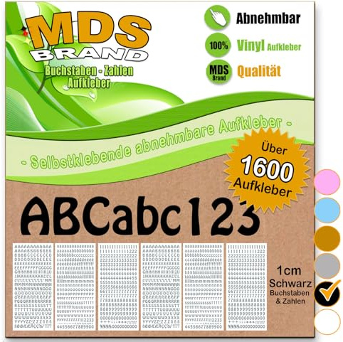 MDS Brand über 1600/st 8mm Buchstaben Aufkleber & Zahlen 6-Farben | Selbstklebende & Matt – neu positionierbar, einfach zum basteln & gestalten, Ideal für Scrapbook & DIY-Projekte 2x 50 (Schwarz)