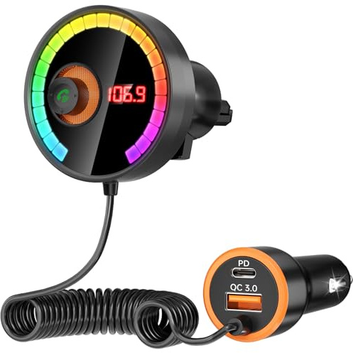 Bluetooth Adapter Auto FM Transmitter Bluetooth Transmitter für Auto Bluetooth, QC3.0-Schnellladung, Leistungsstarkes Mikrofon, HiFi-Bassklang, Freisprechen (Grau)