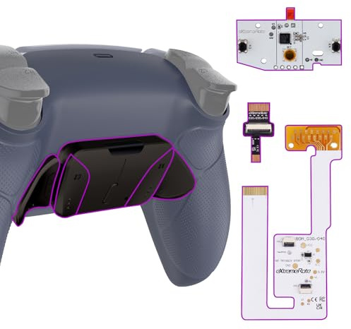 eXtremeRate RISE4 V3 Remap Kit,Coque Arrière Redessinée avec 4 Palette Métal pour ps5 Manette BDM-030/040/050, Palette Métallique (RMB) Version, Rubberized Sterling Silver