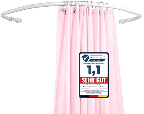 Sasko Duschvorhangstange Duschstange Duschvorhang L-Form Rundbogen Symmetrisch Aluminium Belastbarkeit 25 kg Gardinenstange für Vorhang für Badewanne & Dusche Wandmontage - Weiß - 110x110 cm