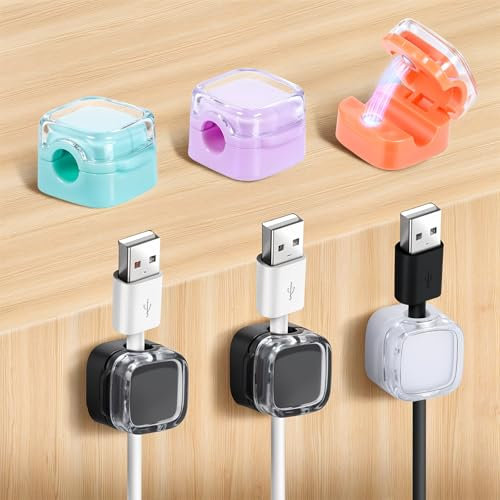 Wanmu 6Pcs Magnetic Cord Organizer Holder, Adhesive Desk Cable Management Clips, Hide Phone Charging Cable Keeper, Phone Charging Cords Wire Holder for Nightstand/Kitchen/Car/Office