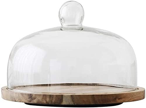 Cake Stand Cake Display Stand Turntable Dome Cake Pan, Home Cake Pan Rotatable Wooden Board Glass Cup Sushi Dessert Food Preservation Cover Dome(Brown,28.2 * 28.2 * 20.8CM)