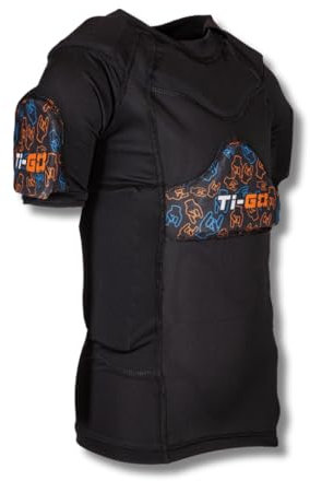 Ti-GO Kids Padded Zip Up Short Sleeve Soft Body Armour - Chest Protector for Mountain Bike - BMX Biking Protective Gear for Back & Arms - Sports Clothing for Children Youth Small