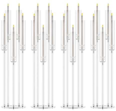 Fukursul Lot de 4 centres de Table candélabres élégants avec Abat-Jour en Acrylique, bougeoirs à 5 Bras pour Bougies LED, Parfaits pour Les Mariages, Les dîners et Les événements spéciaux 1 j