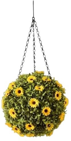 U.saf Hanging Floral Leafy Topiary Ball | Lush & Vibrant Artificial Hanging Ornament for Garden, Home, Patio & Event Décor – Lifelike Greenery & Blossoms- Yellow/White/Multicolour (YELLOW)