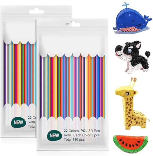 LEKEFETO 22 färger 3D-penna filament PCL: 220 stycken 3D klotter pennor påfyllningspaket 2,5 mm, 3D-tryck pennor påfyllningar för barn, låga temperaturer PCL-filament, 3D-penna tillbehörsset
