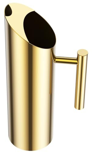 Jarra de agua de acero inoxidable, jarra de agua de metal inoxidable con protector de hielo y asa, jarra pulida para nevera, ideal para leche, jugo, té helado, café, vino (dorado, 1,5 L)