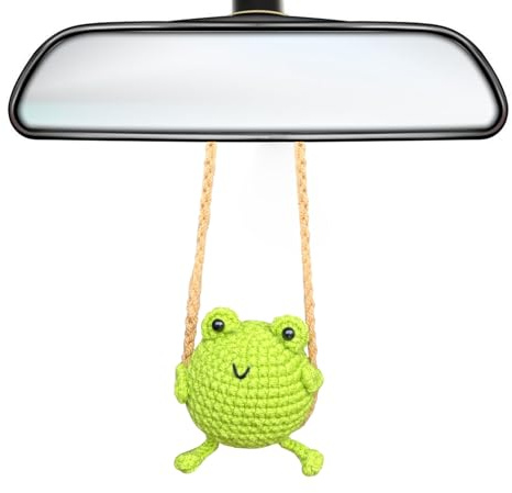 KIAYOO Pendentif de Rétroviseur de Voiture Grenouille Tricotée, Décoration Voiture Mignonne pour Rétroviseur, Accessoire Intérieur Voiture Cadeau d'Anniversaire Noël Nouvel An pour Filles Femmes Amies