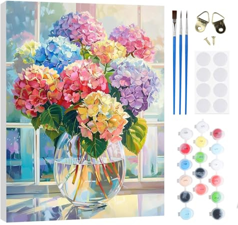 RICUVED Framed Paint by Numbers Kit for Adults–Flowers Vase DIY Acrylic Canvas Painting by Number Set with Wooden Frame 30X40 CM, Brushes and Pigments – Perfect Relaxing Craft & Gift Idea