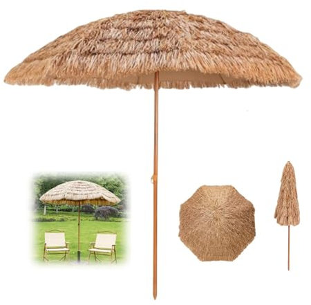 RTVGNSZSJL 200/280/300cm Sombrilla Playa，Sombrilla De Paja Inclinable，Hawaii Parasol Exterior，Sombrilla De Jardín Portátil para Playa Patio Piscina(180cm/6ft)